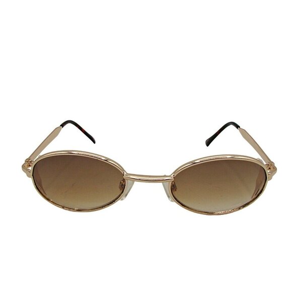 Vintage Sunglasses Gold Metal Frame Oval Shaped Summer Sunglasses Bronze Lens - Picture 4 of 9